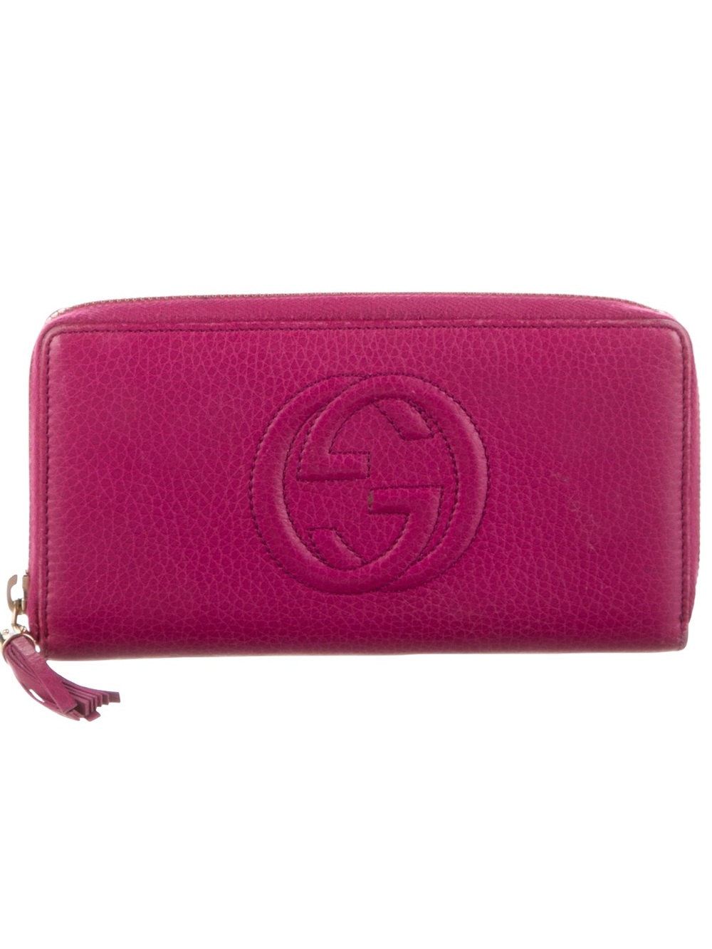 Authentic Gucci Soho Wallet With Tassel Zip Around Fushia Pink Leather